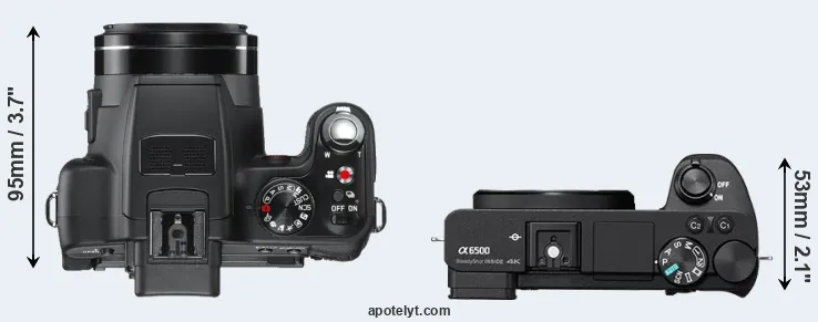 Compare V-LUX 2 versus A6500 top