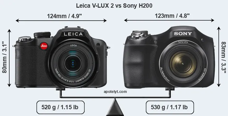 Size Leica V-LUX 2 vs Sony H200