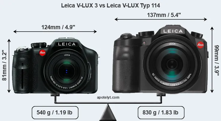 Size Leica V-LUX 3 vs Leica V-LUX Typ 114