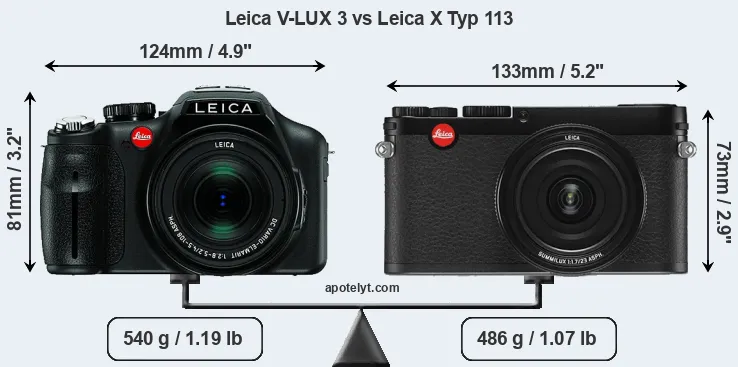 Size Leica V-LUX 3 vs Leica X Typ 113