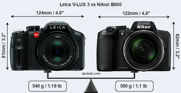 Size Leica V-LUX 3 vs Nikon B600