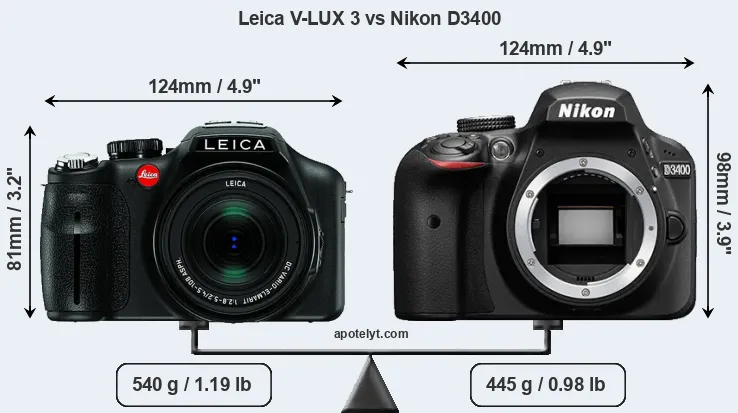 Size Leica V-LUX 3 vs Nikon D3400