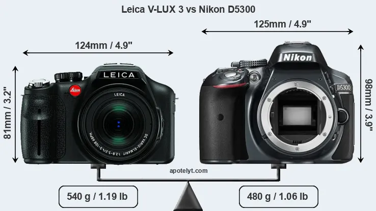 Size Leica V-LUX 3 vs Nikon D5300