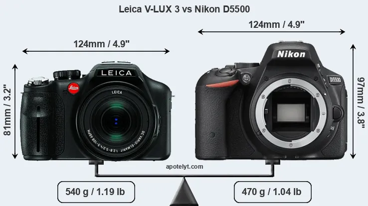 Size Leica V-LUX 3 vs Nikon D5500