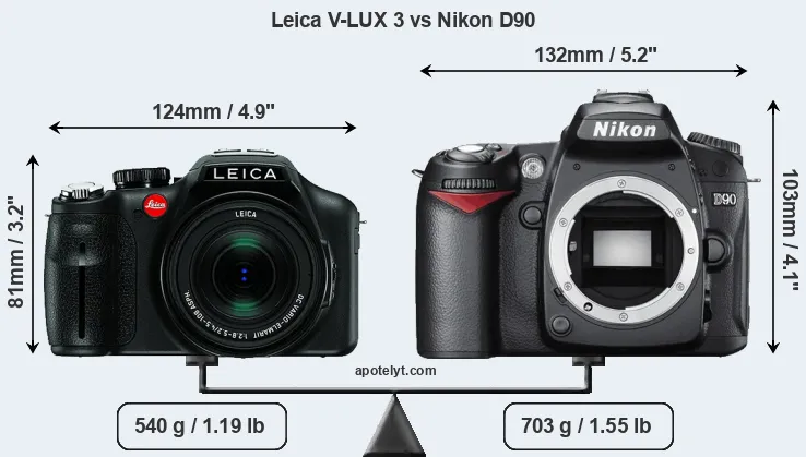 Size Leica V-LUX 3 vs Nikon D90