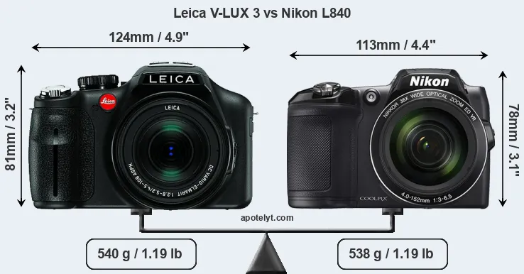Size Leica V-LUX 3 vs Nikon L840