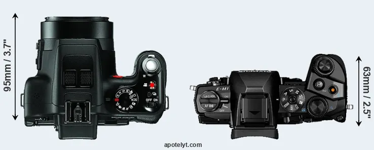 Compare V-LUX 3 versus E-M1 top