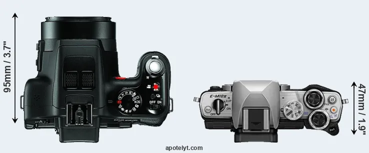 Compare V-LUX 3 versus E-M10 II top