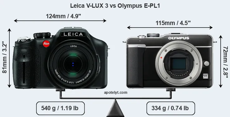 Size Leica V-LUX 3 vs Olympus E-PL1