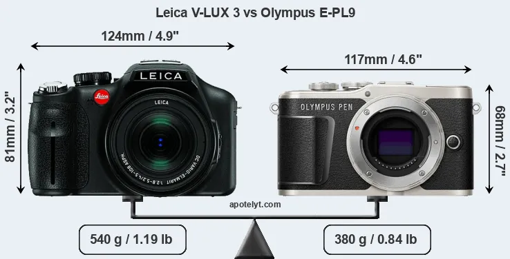 Size Leica V-LUX 3 vs Olympus E-PL9