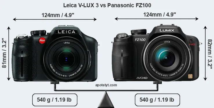 Size Leica V-LUX 3 vs Panasonic FZ100