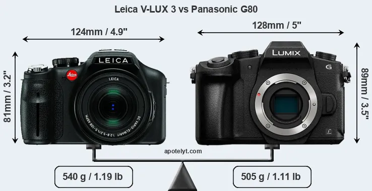 Size Leica V-LUX 3 vs Panasonic G80