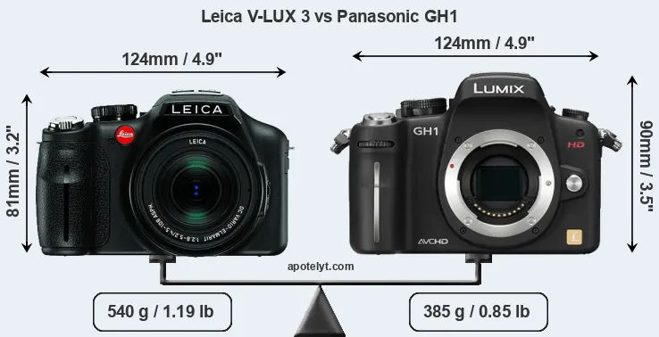 Size Leica V-LUX 3 vs Panasonic GH1