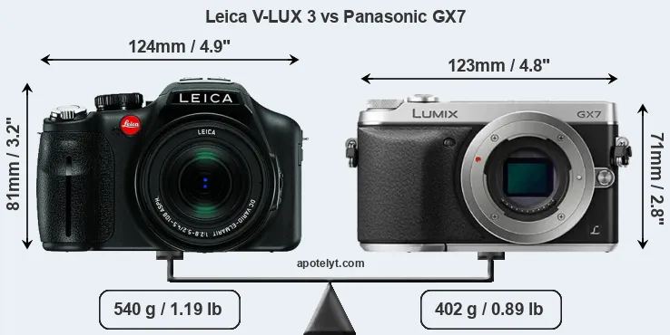 Size Leica V-LUX 3 vs Panasonic GX7