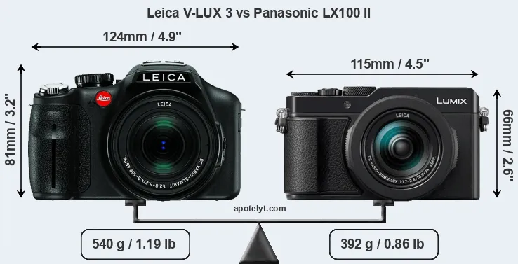 Size Leica V-LUX 3 vs Panasonic LX100 II