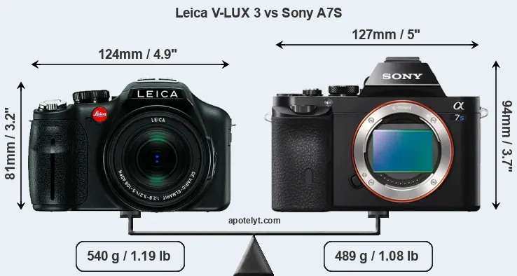 Size Leica V-LUX 3 vs Sony A7S