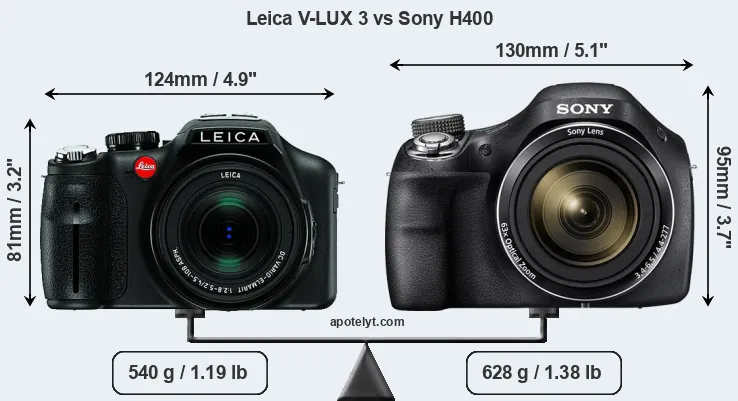 Size Leica V-LUX 3 vs Sony H400