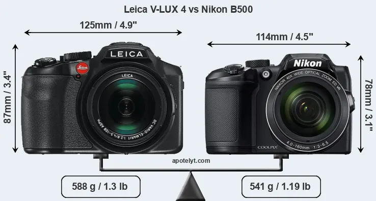 Size Leica V-LUX 4 vs Nikon B500