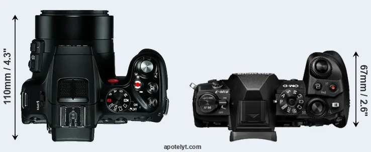 Compare V-LUX 4 versus E-M1 II top