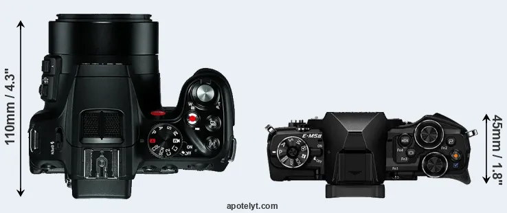 Compare V-LUX 4 versus E-M5 II top