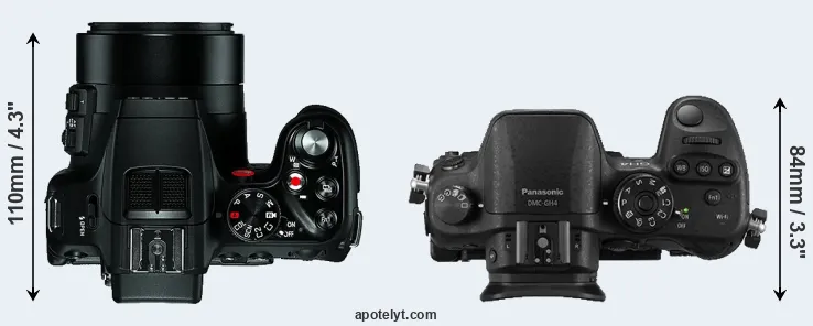 Compare V-LUX 4 versus GH4 top