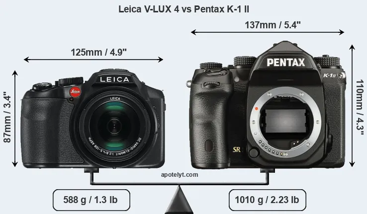 Size Leica V-LUX 4 vs Pentax K-1 II