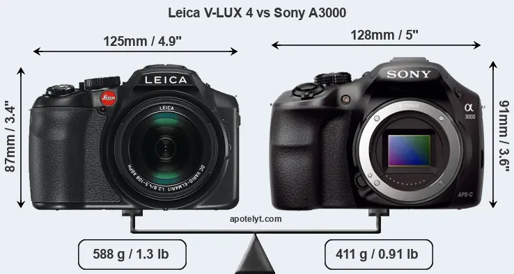 Size Leica V-LUX 4 vs Sony A3000