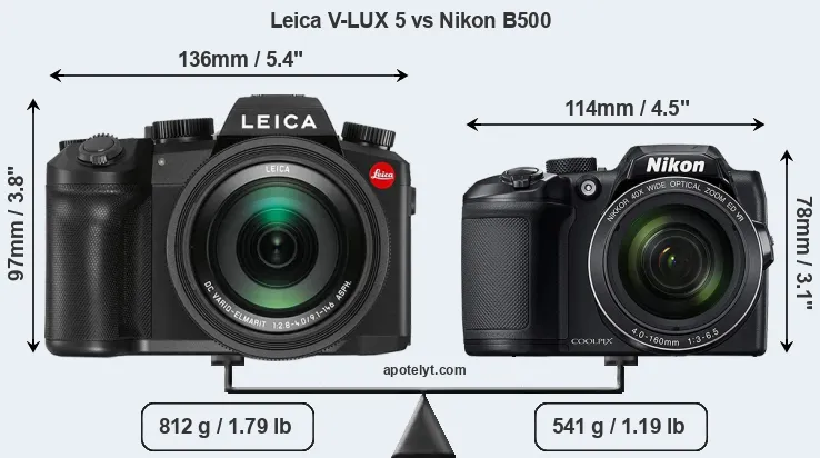 Size Leica V-LUX 5 vs Nikon B500