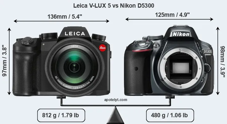 Size Leica V-LUX 5 vs Nikon D5300