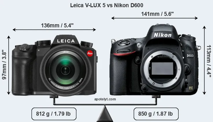 Size Leica V-LUX 5 vs Nikon D600