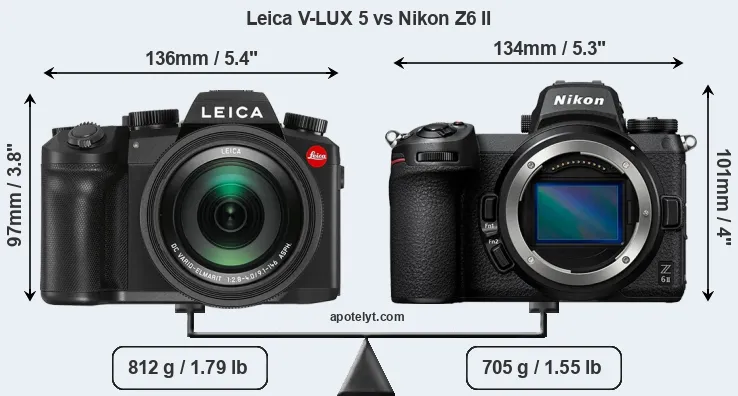Size Leica V-LUX 5 vs Nikon Z6 II