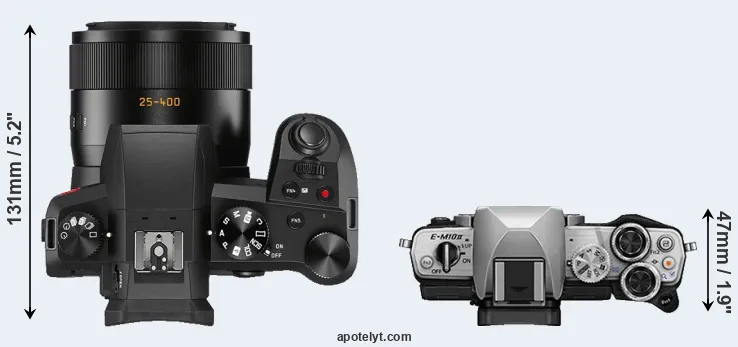 Compare V-LUX 5 versus E-M10 II top