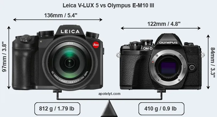 Size Leica V-LUX 5 vs Olympus E-M10 III