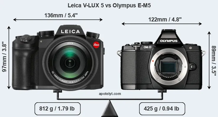 Size Leica V-LUX 5 vs Olympus E-M5