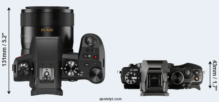 Compare V-LUX 5 versus E-M5 top