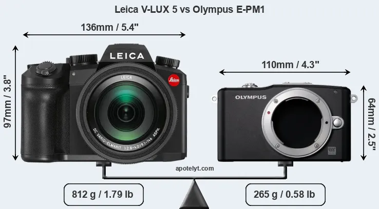 Size Leica V-LUX 5 vs Olympus E-PM1