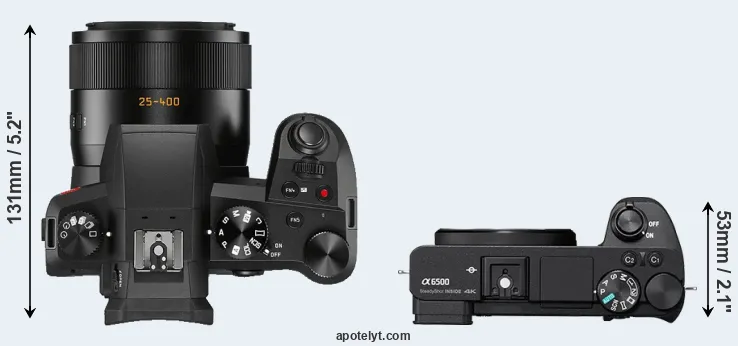 Compare V-LUX 5 versus A6500 top