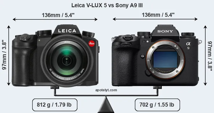 Size Leica V-LUX 5 vs Sony A9 III