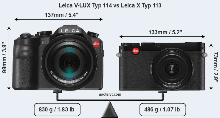 Size Leica V-LUX Typ 114 vs Leica X Typ 113
