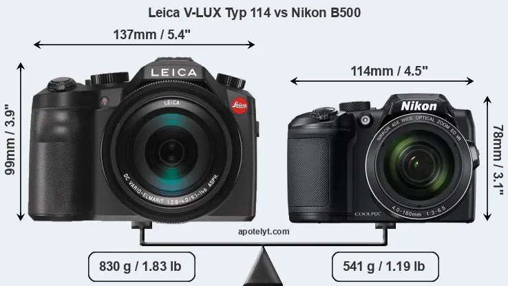 Size Leica V-LUX Typ 114 vs Nikon B500