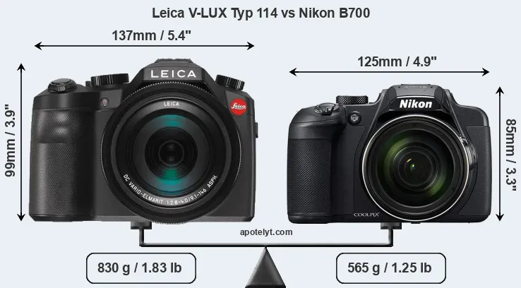 Size Leica V-LUX Typ 114 vs Nikon B700