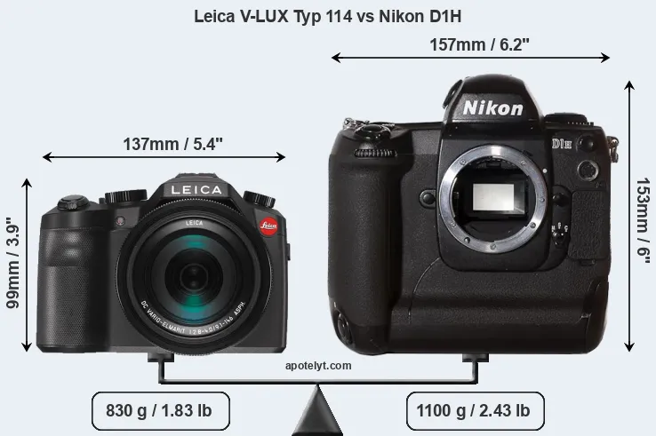 Size Leica V-LUX Typ 114 vs Nikon D1H