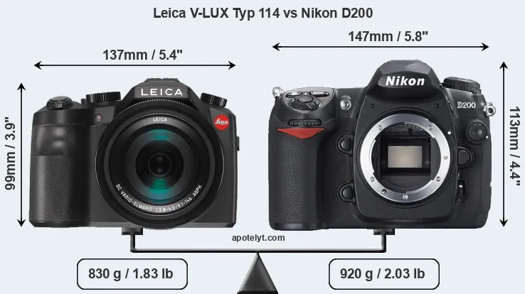 Size Leica V-LUX Typ 114 vs Nikon D200