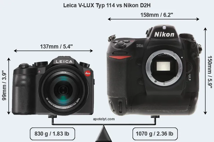 Size Leica V-LUX Typ 114 vs Nikon D2H