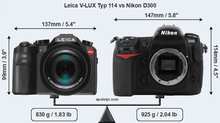Size Leica V-LUX Typ 114 vs Nikon D300