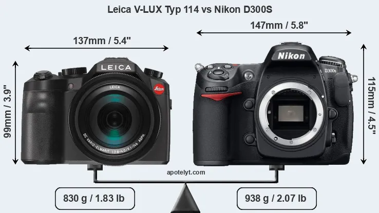 Size Leica V-LUX Typ 114 vs Nikon D300S