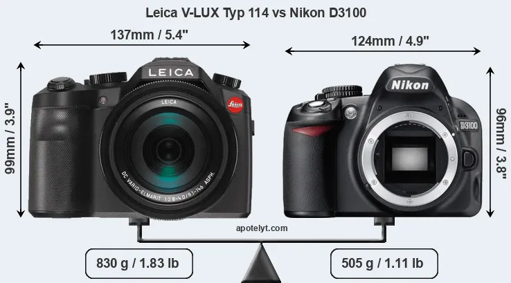 Size Leica V-LUX Typ 114 vs Nikon D3100