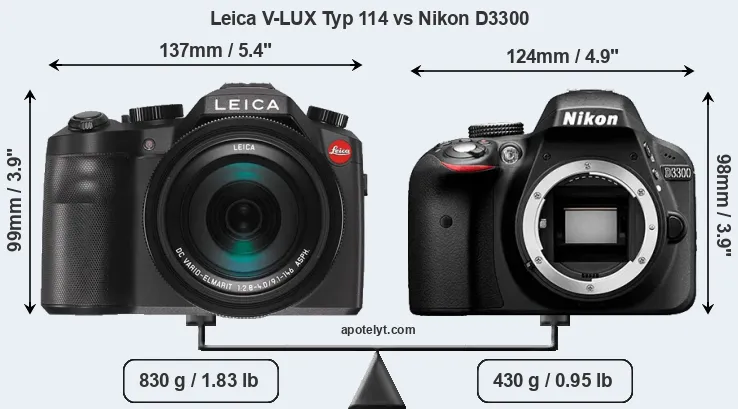Size Leica V-LUX Typ 114 vs Nikon D3300