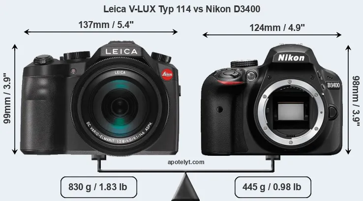 Size Leica V-LUX Typ 114 vs Nikon D3400