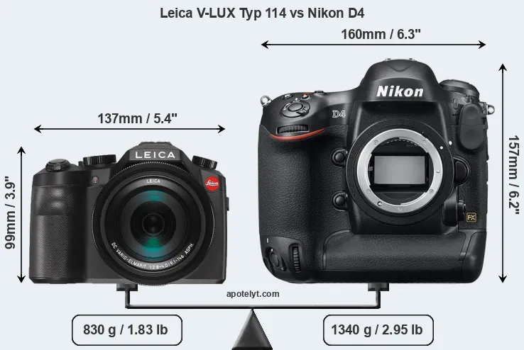 Size Leica V-LUX Typ 114 vs Nikon D4
